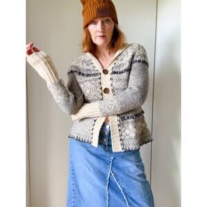 Y2K Cowichan Style Cardigan Sweater Size Medium Nordic Wool Blend Free People